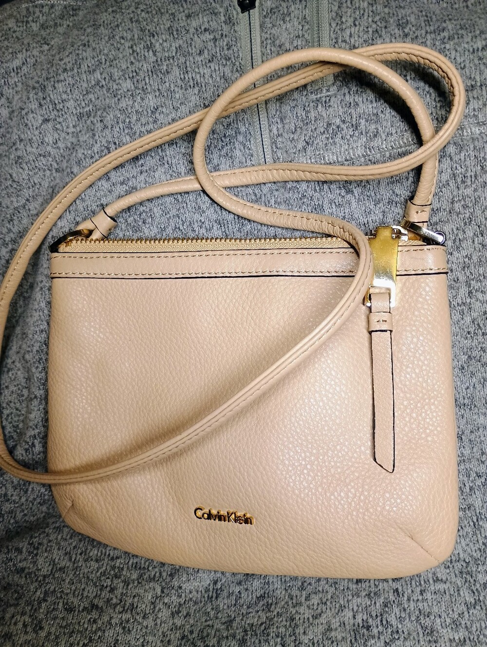 Calvin Klein Nude/Tan Pebbled Leather Crossbody Bag